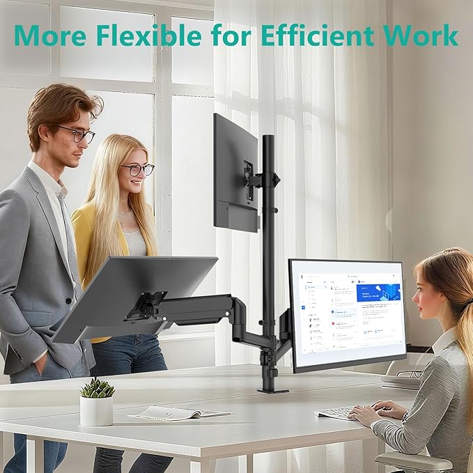 WALI Triple Monitor Mount for 13-34 inch Screens, Taller 3 Monitor Desk Mount, up to 19.8lbs, 31.9 inch Height Max, Adjustable Triple Monitors Stand, VESA 75/100mm (GSDM003S), Black