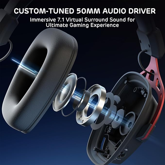 RK ROYAL KLUDGE HG103 Wireless Gaming Headset for PS5/4, Xbox, PC, Switch, BT5.3/2.4G/3.5mm Wired RGB Over Ear Headphones with Noise Canceling Mic, 50mm Drivers, 7.1 Surround Sound for FPS Game