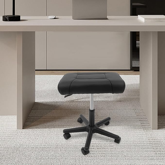 Footrest Stool Under Desk, Adjustable Height Under Desk Leg Rest Ottoman Swivel Rolling Stool Chair with 360°Rolling Lockable Wheels for Gaming, Home Office, Load-Bearing Capacity 220.46lbs, Black