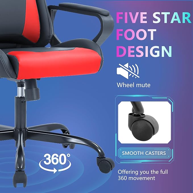 PayLessHere Ergonomic Racing Desk Chair Gaming Chair Computer Chair with Armrests 360° Swivel & Caster Pu Desk Task Chair Executive Headrest Lumbar Support for Back Pain Women Men and Adults (Red)