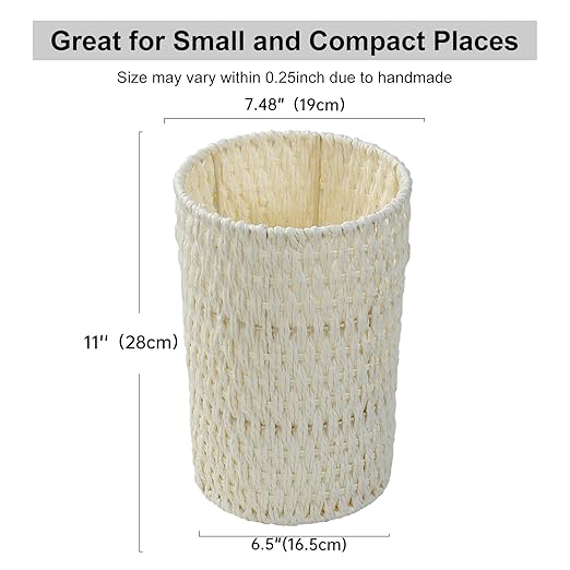 Coeusy Paper Rope Trash Can,2 Gallon Decorative Waste Basket for Bedroom,Living Room,Office,Nursery,Bathroom,Small Boho Decor Garbage Basket,Beige Round