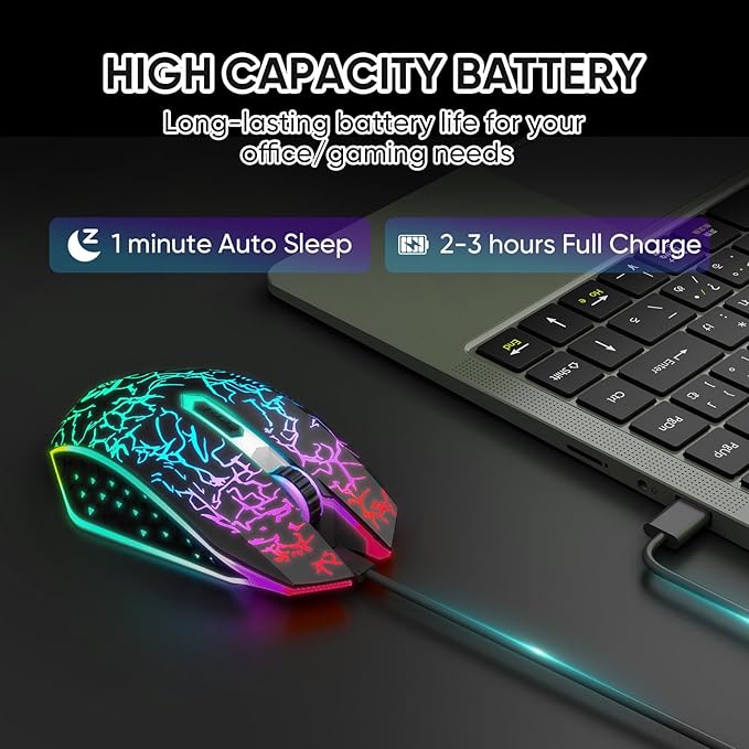 MELOGAGA Bluetooth Wireless Gaming Mouse, 2.4G Cordless RGB Rechargeable PC Game Mouse, Black