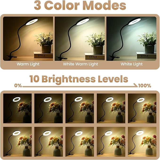 10X Magnifying Glass with Light and Timer, 2 in 1 Magnifying Desk Lamp, 3 Color Modes 10 Dimmable Brightness, Flexible Gooseneck Magnifier with Light for Craft Hobby Painting Sewing Close Work