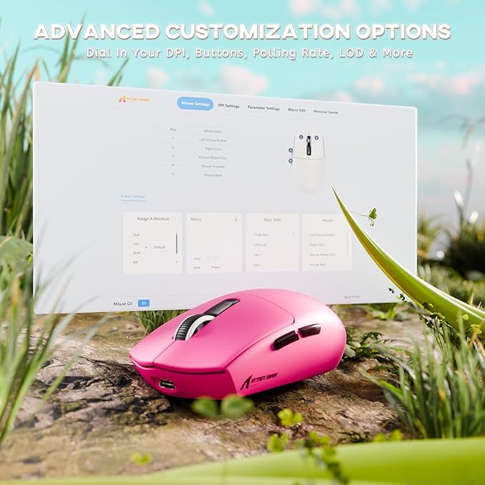 ATTACK SHARK G3 Wireless Gaming Mouse,Tri-Mode 2.4G/BT5.2/USB-C Gaming Mouse,PAW3311 Sensor,25,000 DPI,59g Lightweight,5 Programmable Buttons,500mAh Rechargeable Gaming Mice,PC/Mac(Berry Red)