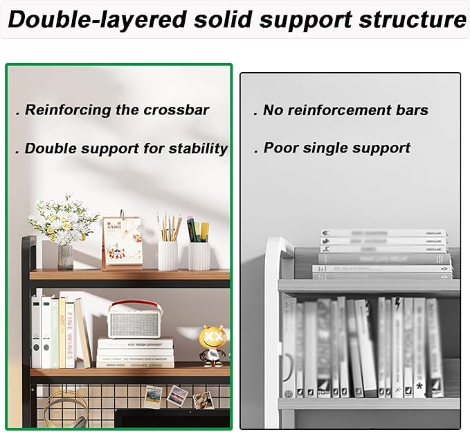 2-Tier Desktop Hutch Bookshelf Metal Desk Shelf Dorm Bookcase for Computer Desk Countertop Storage Organizer Display Rack for Office Home (Black, 45.2in)