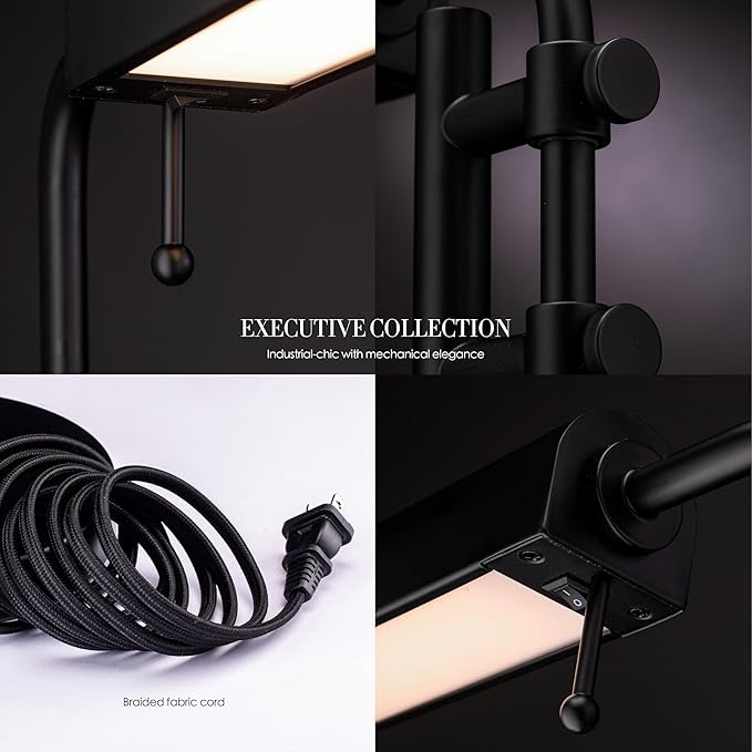 O'Bright Aurora LED Pharmacy Desk Lamp - Swing Arm, Industrial Design for Reading, Crafting, Work,10W LED, Adjustable Height 18.5-24.5 inches - Ideal for Living Room, Bedside, Office - Black