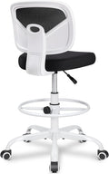Primy Armless Mid-Back Ergonomic Standing Desk Chair - Mesh Rolling Tall Chair, Adjustable Height and Footring, Art Room, Office or Home (White)