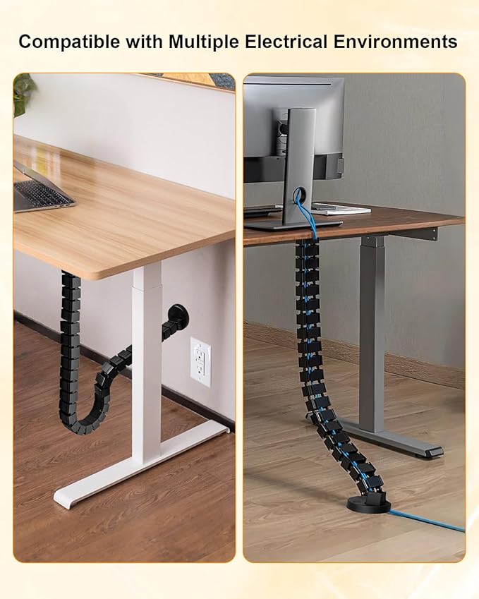 Under Desk Cable Management Kit Fit for Sit Stand Desk Cable Management, Screw Fixation Adjustable Length Cable Management Spinal, Flexible Chain Raceway Cable Management