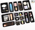 Kutesna 15 Piece Drawer Organizer Set, 3 Size Interlocking Plastic Storage Bins for Office Supplies, Jewelry Makeup Vanity, Bathroom Kitchen, Home Organization Closet, Gadgets Small Items, Black