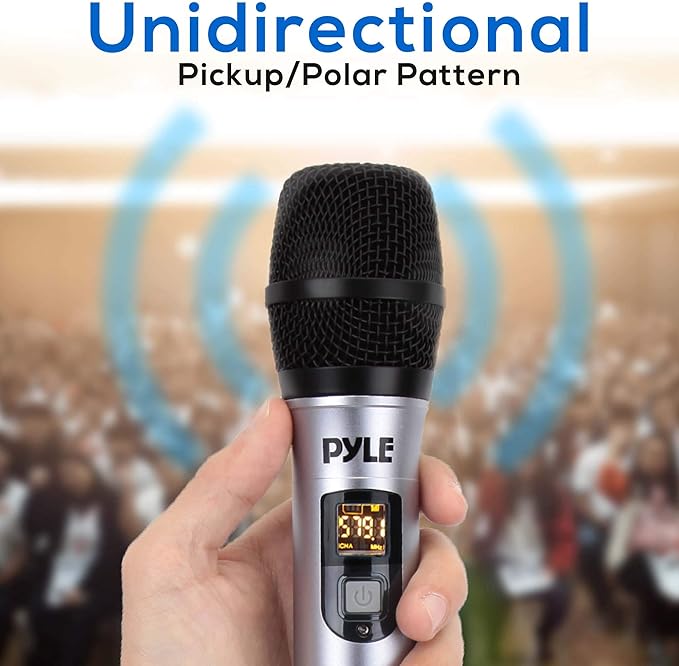 PYLE Portable UHF Wireless Microphone System - Professional Battery Operated Handheld Dynamic Unidirectional Cordless Microphone Transmitter Set w/Adapter Receiver, for PA Karaoke DJ Party - PDWMU105