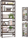 Homykic 6-Tier Bamboo Bookshelves and Bookcases, Adjustable 63.4”Tall Shallow Book Shelf Organizer Rack, Freestanding Storage Shelving Unit for Living Room, Kitchen, Bathroom, Office, Espresso