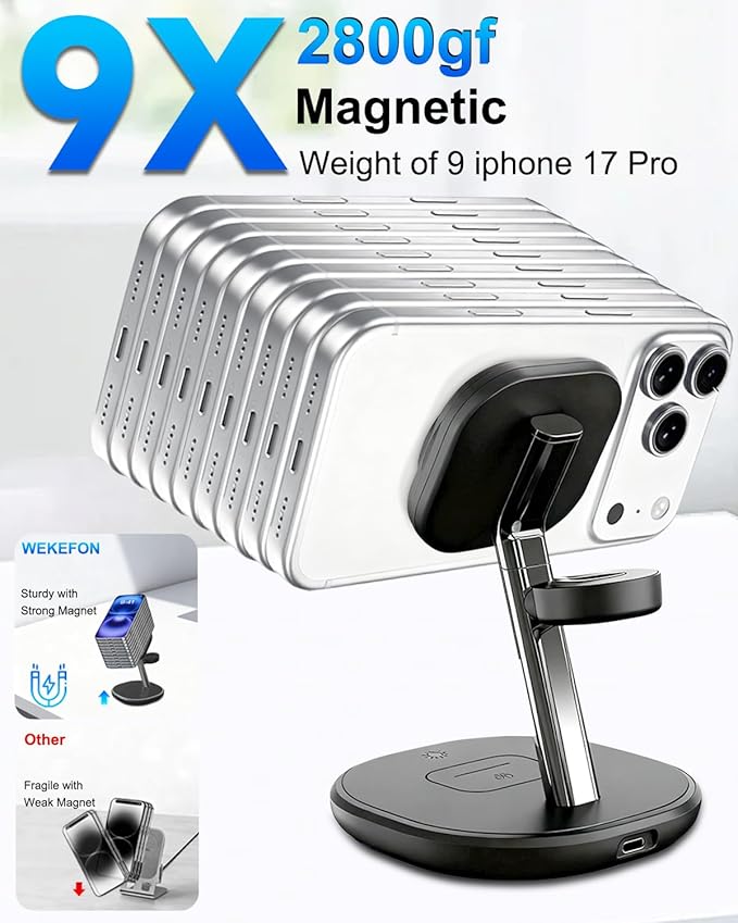 3 in 1 Wireless Charging Station for Apple MagSafe Charger, 15W Fast Magnetic Phone Charger with Breathing Light for Magsafe Charger Stand for iPhone 17 16 15 14 13 12, Apple Watch, AirPods, Gifts