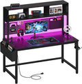 DLisiting Black Gaming Desk with Hutch and Pegboard - 47 Inch Gaming Desk with Shelves Storage Power Outlets, Computer Teen Work Study Writing Desks for Bedroom Home Office