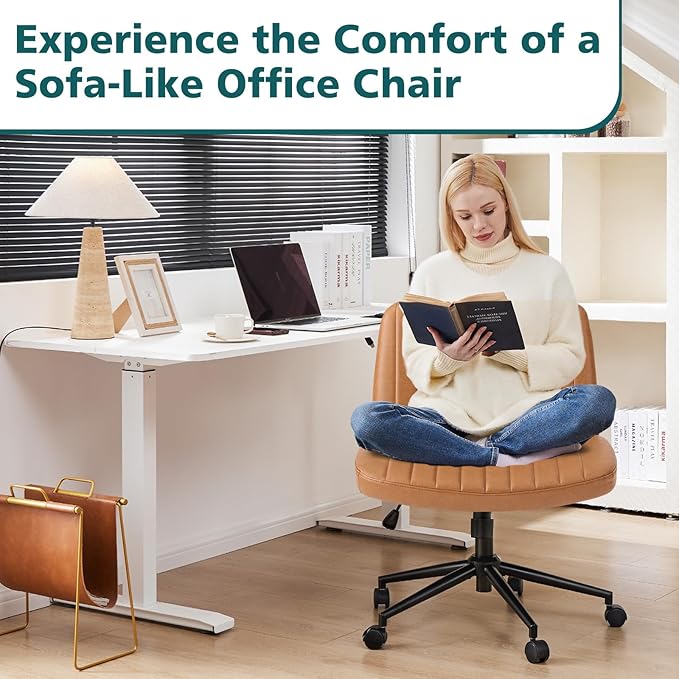OLIXIS Wide Criss Cross Swivel Desk Chair – Brown
