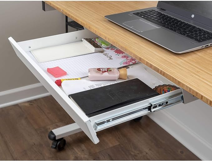 Stand Up Desk Store Add-On Office Sliding Under-Desk Drawer Storage Organizer for Standing Desks | Requires 14" of Front to Back Clearance Beneath Desks and Tables (White)