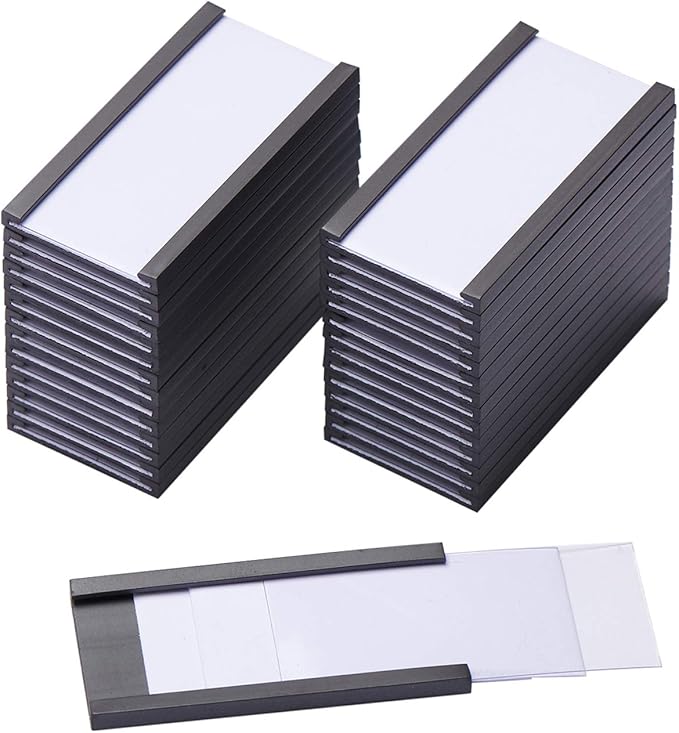 Eeoyu Magnetic Label Holders with Magnets Magnetic Data Card Holders with Clear Plastic Protectors for Metal Shelf, Whiteboard, Set of 50 (1 x 2 Inch)