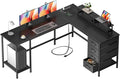 Korfile 66" L Shaped Computer Desk, 94.4'' Home Office Desk with Power Outlets, 4 Adjustable Storage Drawers & 2 Monitor Stands, Large Two Person Gaming Table for Writing Study, Black