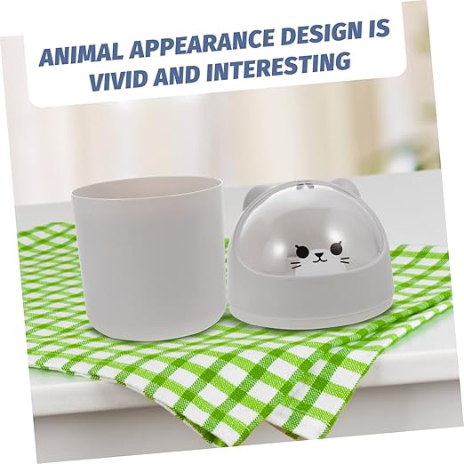 Cute Cartoon Bear Desktop Trash Can Lid Mini Plastic Waste Bin for Home Office Slim Design for Bedroom and Desk