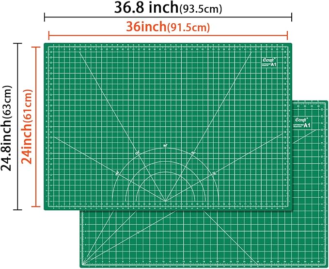 Ecraft 24"x36" Self-Healing Sewing Mat: Large Double Sided Green 5-Ply Hobby Mat, A1 Rotary Cutting Mat for Sewing, Quilting & Fabric Crafts