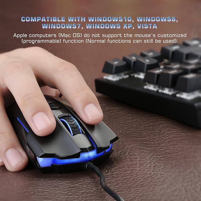 Wired Gaming Mouse, Computer Mouse Wired RGB LED with 7200 Adjustable DPI, 7 Programmable Buttons, USB Ergonomic PC Gaming Mice for Laptop Gamer Office