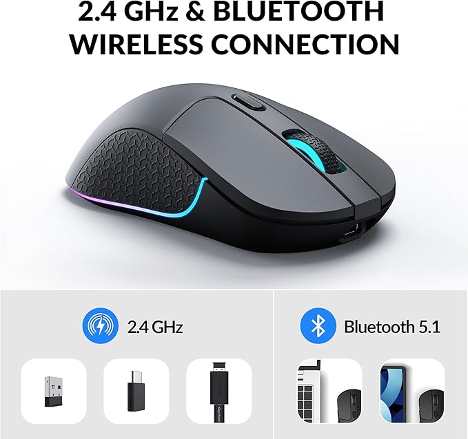 Keychron M3 Wireless Mouse, PAW3395 Sensor with Programmable Macro Button 26,000 DPI Supports 2.4 GHz/Bluetooth 5.1, 79g Ultra-Light Ergonomic Design Up to 70 Hours Using for PC Mac Laptop - Black