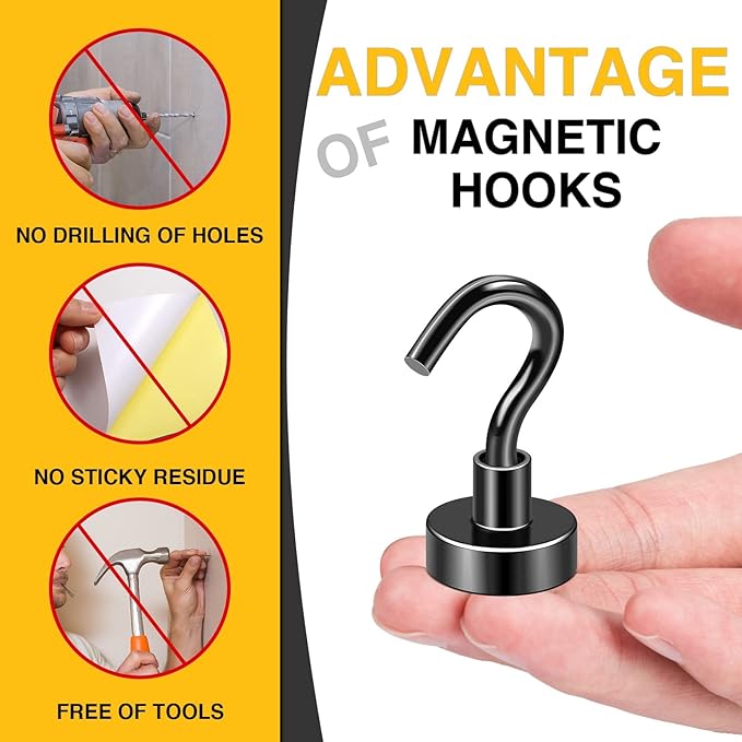 DIYMAG Magnetic Hooks, 28pack Magnet Hook Essentials Strong Heavy Magnetics for Kitchen Refrigerator Hanging Classroom Cruise Cabins Locker Accessories Cubicle Black