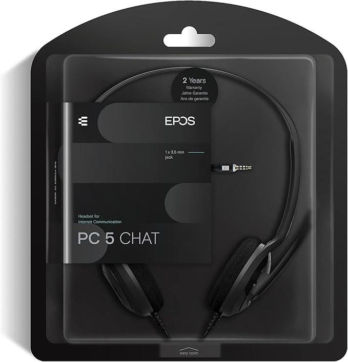 EPOS Sennheiser PC 5 Chat - Headset for Internet Communication, E-Learning and Gaming - Noise Cancelling Microphone, Casual Gaming Lightweight, high Comfort, Minimalistic, Black