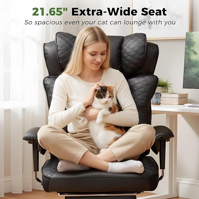 GTPLAYER Big and Tall Office Chair 400LBS Wide Ergonomic Gaming Chair with Deluxe Embossing Designed Leather with Foot Rest,150°Reclining Adjustable Soft Armrests Pocket Spring Back Support and Pillow