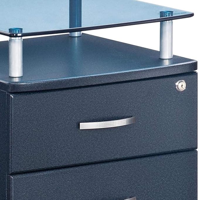 2-Drawer Rolling File Cabinet with Lock and Glass Top, Under Desk File Cabinet with Wheels, Printer Stand, Graphite Black