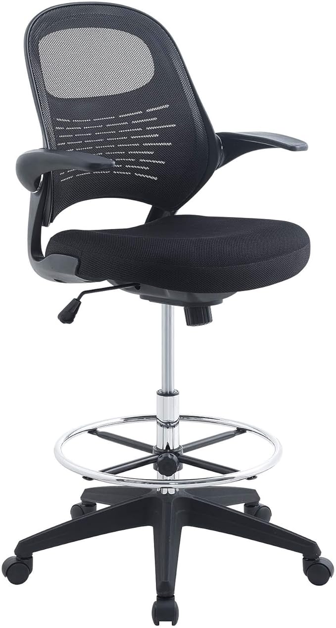 Modway Advance Drafting Stool - Reception Desk Chair - Drafting Table Chair - Flip-Up Arms in Black
