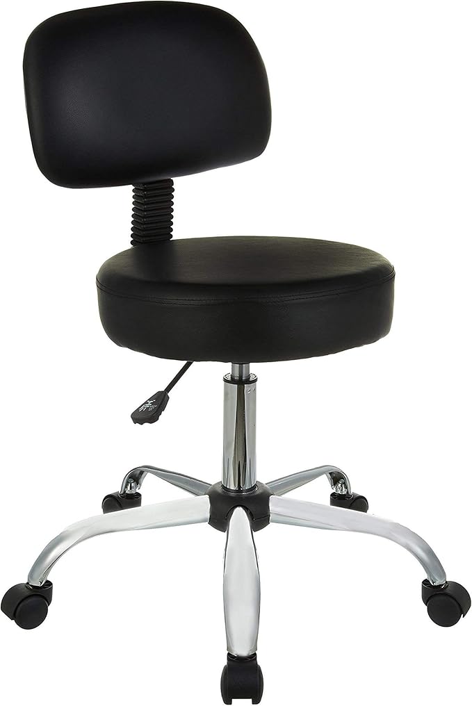 Amazon Basics Multi-Purpose Drafting Spa Bar Stool with Back Support, Upholstered, and Wheels, Black, 22.72"D x 22.72"W x 37.8"H