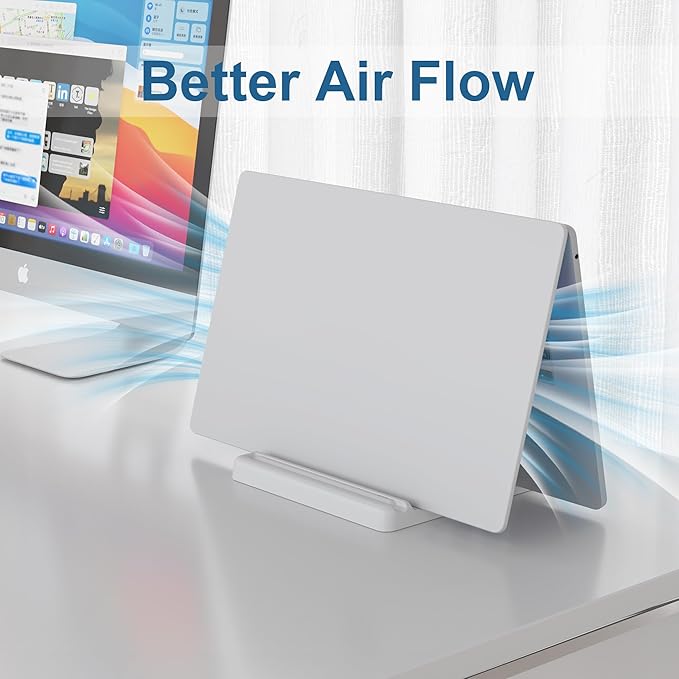 Vertical Laptop Stand Holder - Adjustable ABS Plastic Desktop Management Notebook Dock, Space-Saving 3 in 1 Compatible with All MacBook Pro Air, Mac, HP, Dell, Microsoft Surface (White-1 Slot Version)