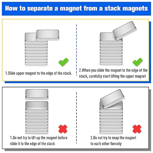 FINDMAG 200Pcs Neodymium Bar Magnets, Rare Earth Magnetic Bar, Magnets Bar for Fridge, Locker, Whiteboard, Science, Tool Storage – 10x5x2mm (Silver)
