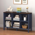 6-Cube Bookcase, Farmhouse Wooden Bookshelf Low Storage Organizer, 45" Horizontal Navy Blue Console with Legs, Hallway Book Case for Entryway, Display Cabinet for Living Room (Navy Blue, 6-Cube)
