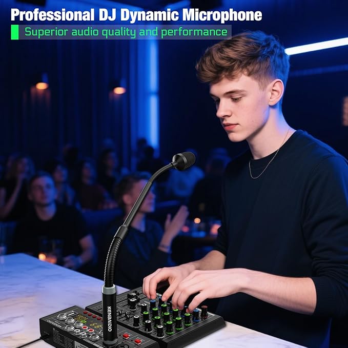 DJ Mic 17 Inch Flexible Gooseneck Microphone, Professional XLR Wired Dynamic Bob Barker Microphone for Video Conference, Podium, Singing, Karaoke DJ Mixer Dedicated Disc Shouting KTV Bar, Metal