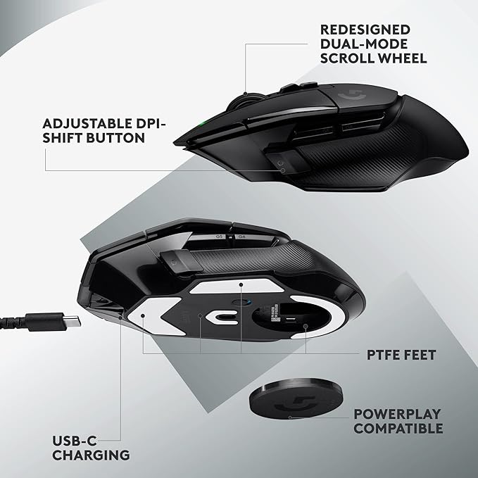 Logitech G502 X Lightspeed Wireless Gaming Mouse, Black | Hero Sensor, 25,600 DPI, 13 Programmable Buttons, LIGHTFORCE Switches, Onboard Memory, PC/Mac | with Signature Series Charging Dock