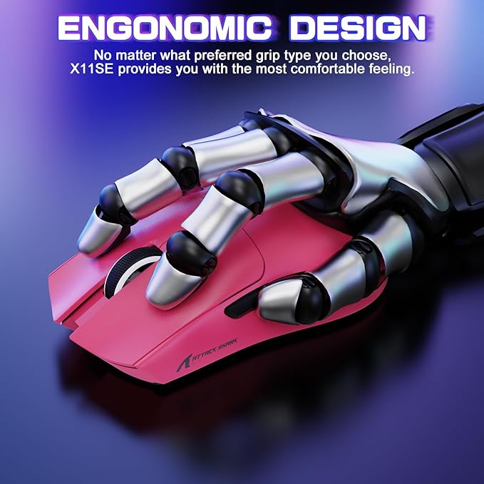 ATTACK SHARK X11SE Ultra-Light Wireless Gaming Mouse,Tri-Modes BT5.2/Type-C Wired/2.4G,PixArt PAW3311 Gaming Sensor,22KDPI,5 Programmable Buttons for Laptop,PC,Mac Gamer(Berry Red)