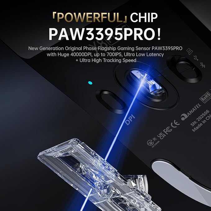 ATTACK SHARK X8 Plus Wireless Gaming Mouse,55g Ultra-Lightweight Wired/BT/2.4GHz Wireless Programmable Mouse,1K Polling Rate,PixArt PAW3395PRO Sensor,40K DPI,Gamer Mice for PC/Win/Mac/Big Hand(Black)
