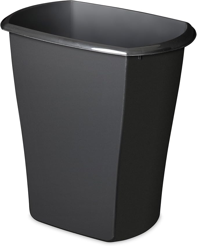 Sterilite 3 Gallon Rectangular Wastebasket, Small Plastic Trash Can for The Bathroom, Bedroom, Dorm Room or Home Office, Black, 6-Pack
