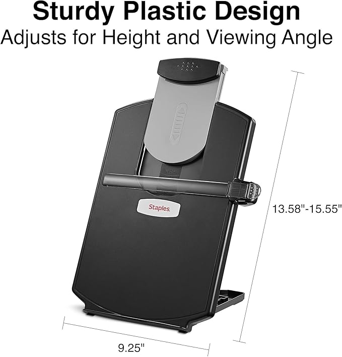 Staples Plastic Document Stand with Clip & Guide Bar, Black, Copy Holder for Desk, Adjustable Paper Holder, 2-Pack