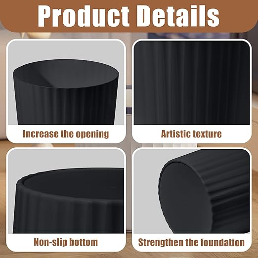 Small Platic 2 Gallon Trash Can - Compact Wastebin for Bathroom, Kitchen, Office, Home Use - Black