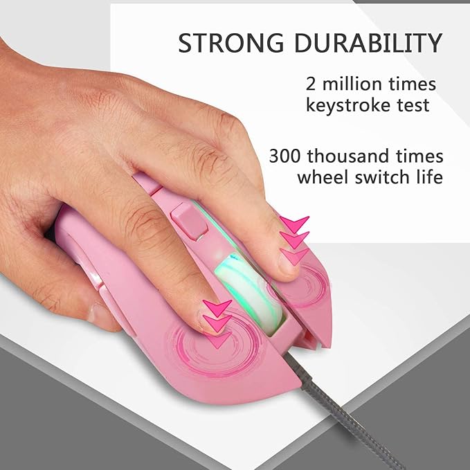 IULONEE USB Type C Wired Mouse,Silent Computer Mouse Optical Gaming Mice Ergonomic 7 LED Backlight 2400 DPI 6 Buttons for Office Home Windows PC,Laptop,Desktop,Notebook,MacBook(Type-C Pink)