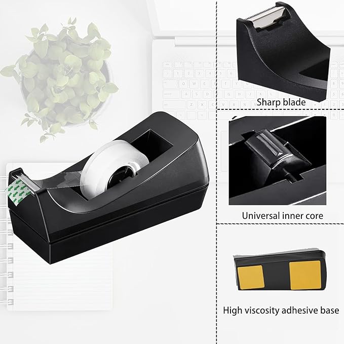 Desk Tape Dispenser with 10 Rolls Clear Tape, Desktop Tape Holder with Non-Slip Nano Adhesive Base, 1 Inch Core Tape Dispenser for Home Office School Supplies