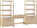Walker Edison Transitional 3-Piece Writing Desk with 2 Wide Bookcases, Reeded Drawer Fronts, Set of 3, Coastal Oak