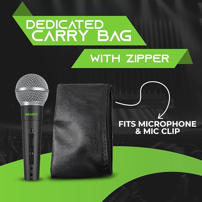 GEARit Dynamic Cardioid Vocal Stage Microphone with On/Off Switch, Mic Clip, and Zipper Bag (Cable Sold Separately) - 1 Pack