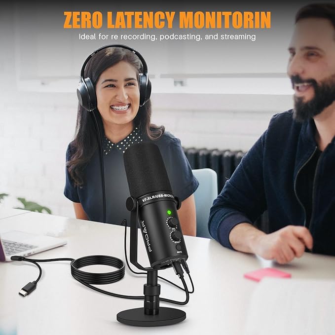 XLR/USB Dynamic Microphone,PC Computer Microphone for Podcasting,Vocal Recording,Live Streaming,Gaming,Voice-Over,All Metal Professional Studio Mic Kit with Noise Cancelling,USB-C Port