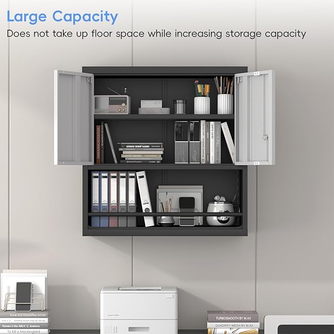 Metal Cabinet Wall Mounted, Garage Storage Cabinet Heavy Duty, Metal Tool Cabinets with Doors and Shelves, Steel Wall Mounted Storage for Basement, Shop