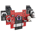 PEGZONE 14 PCS Controller and Headphone Holder Wall Mount, Modular Gaming Pegboard with Accessories, Video Game Storage, Disc Shelf, 14pcs Pegboard, Black & Red