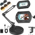 10X Round Magnifying Glass with Light and Stand, 2-in-1 LED Lighted Desk Lamp & Clamp, 5 Color Modes Stepless Dimmable, Hands-Free Magnifier Desk Lamp for Reading Craft Close Work B02DL05