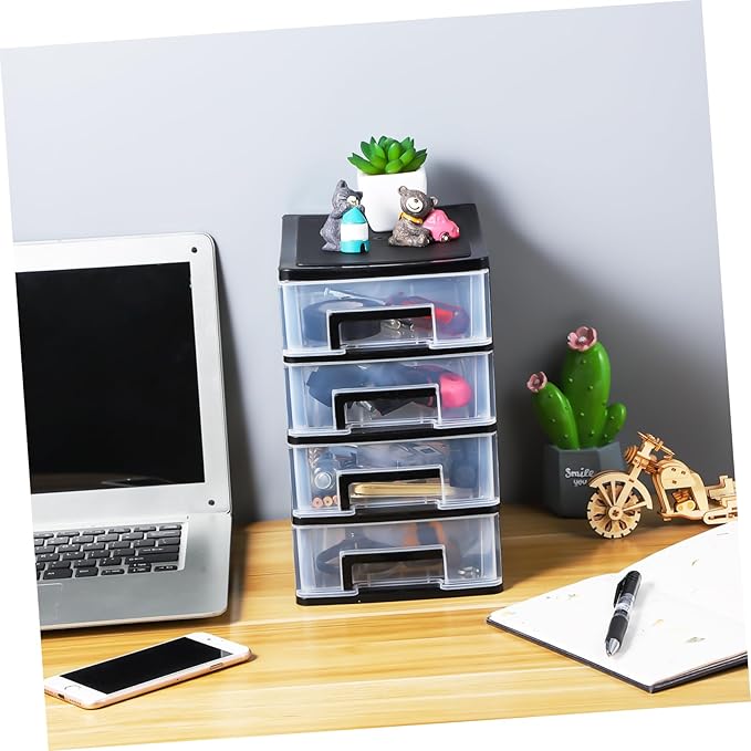 Angoily 4 Drawer Desk Organizer, Plastic Home Office Storage Organizer, Makeup Organizer Storage Station Cube, Cosmetics Jewelry Storage Box, 4 Drawer for Bathroom, Desk, Office (8.31x5.98x9.92 Inch)
